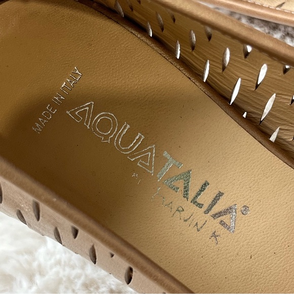 Aquatalia Laser Cut Chunky Heel Peeptoe Pump heel leather Size 6 - Picture 8 of 9